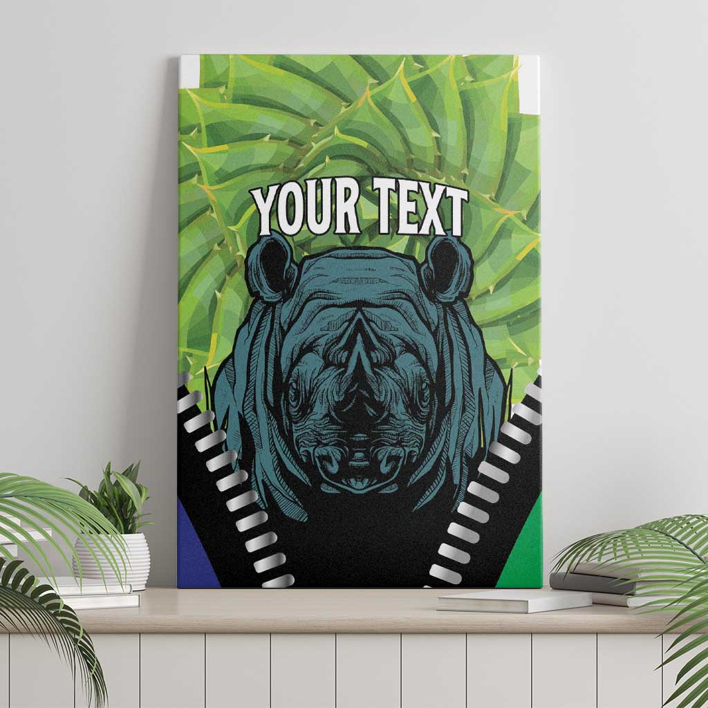 Personalised Lesotho Black Rhinoceros Canvas Wall Art With Aloe Polyphylla