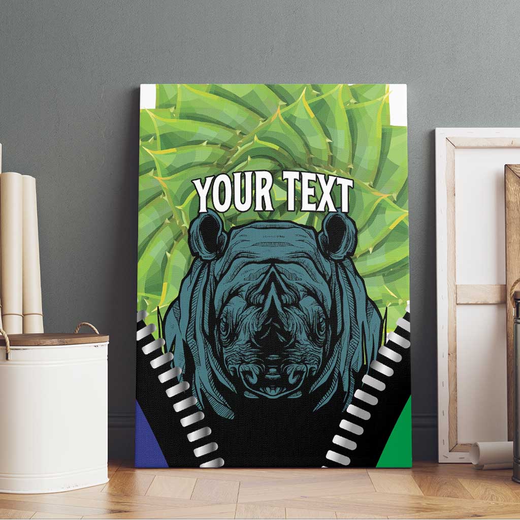 Personalised Lesotho Black Rhinoceros Canvas Wall Art With Aloe Polyphylla