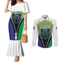 Personalised Lesotho Black Rhinoceros Couples Matching Mermaid Dress and Long Sleeve Button Shirt With Aloe Polyphylla