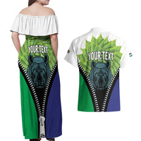 Personalised Lesotho Black Rhinoceros Couples Matching Off Shoulder Maxi Dress and Hawaiian Shirt With Aloe Polyphylla