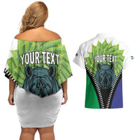Personalised Lesotho Black Rhinoceros Couples Matching Off Shoulder Short Dress and Hawaiian Shirt With Aloe Polyphylla