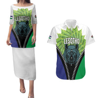 Personalised Lesotho Black Rhinoceros Couples Matching Puletasi and Hawaiian Shirt With Aloe Polyphylla