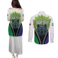Personalised Lesotho Black Rhinoceros Couples Matching Puletasi and Long Sleeve Button Shirt With Aloe Polyphylla