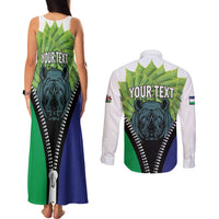 Personalised Lesotho Black Rhinoceros Couples Matching Tank Maxi Dress and Long Sleeve Button Shirt With Aloe Polyphylla