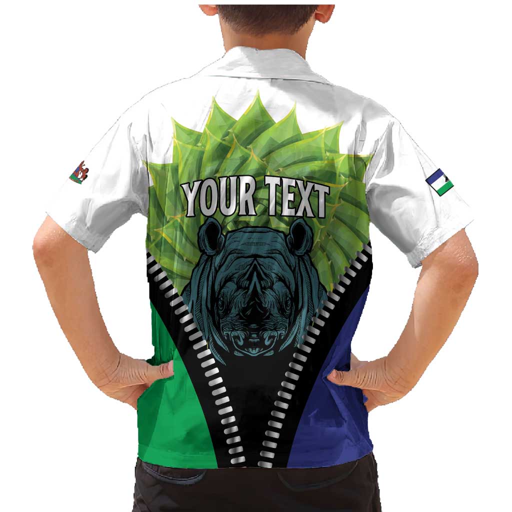 Personalised Lesotho Black Rhinoceros Family Matching Mermaid Dress and Hawaiian Shirt With Aloe Polyphylla
