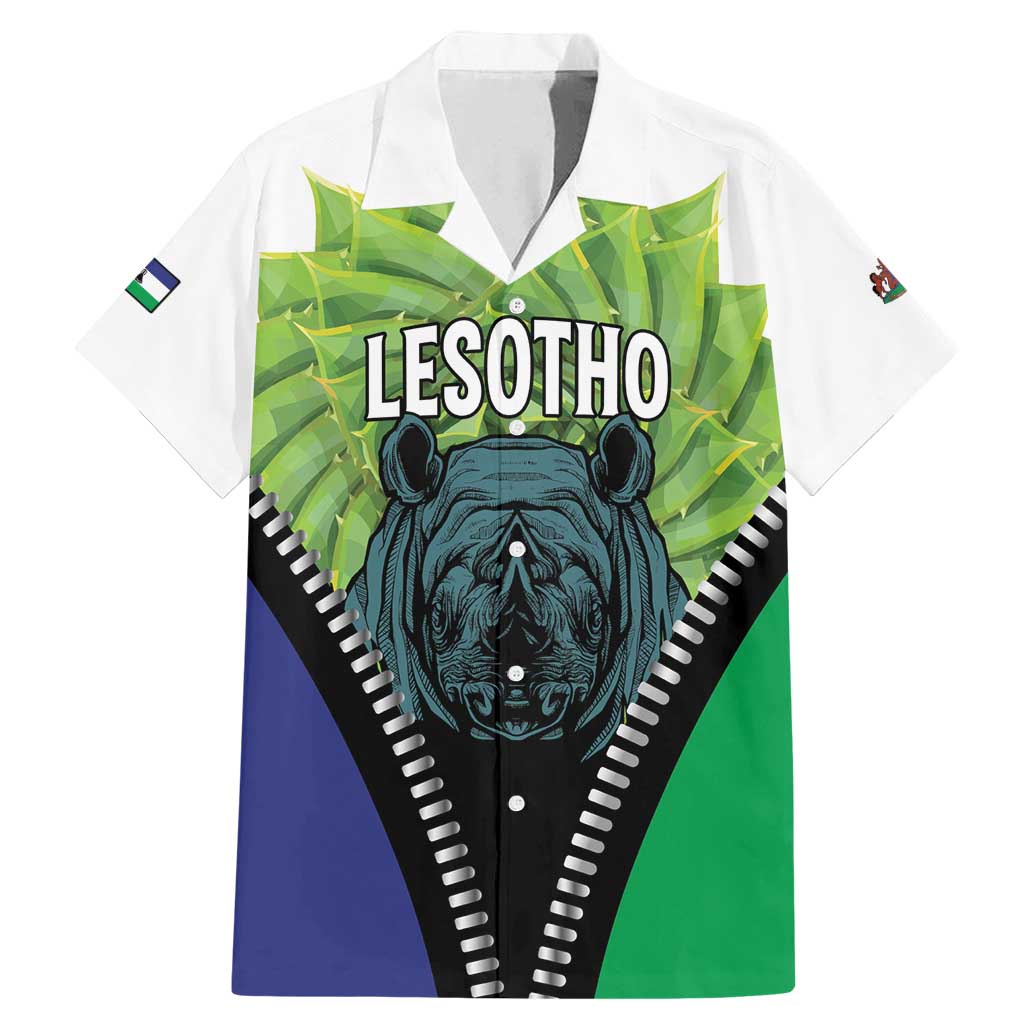 Personalised Lesotho Black Rhinoceros Family Matching Mermaid Dress and Hawaiian Shirt With Aloe Polyphylla