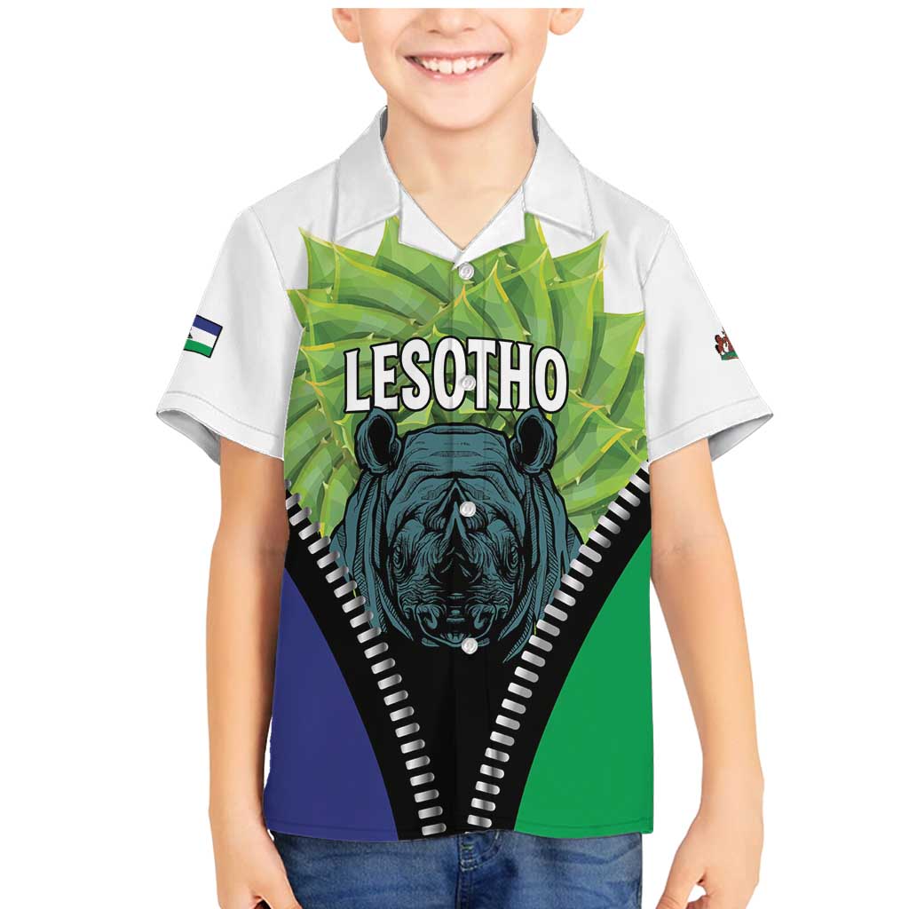 Personalised Lesotho Black Rhinoceros Family Matching Mermaid Dress and Hawaiian Shirt With Aloe Polyphylla