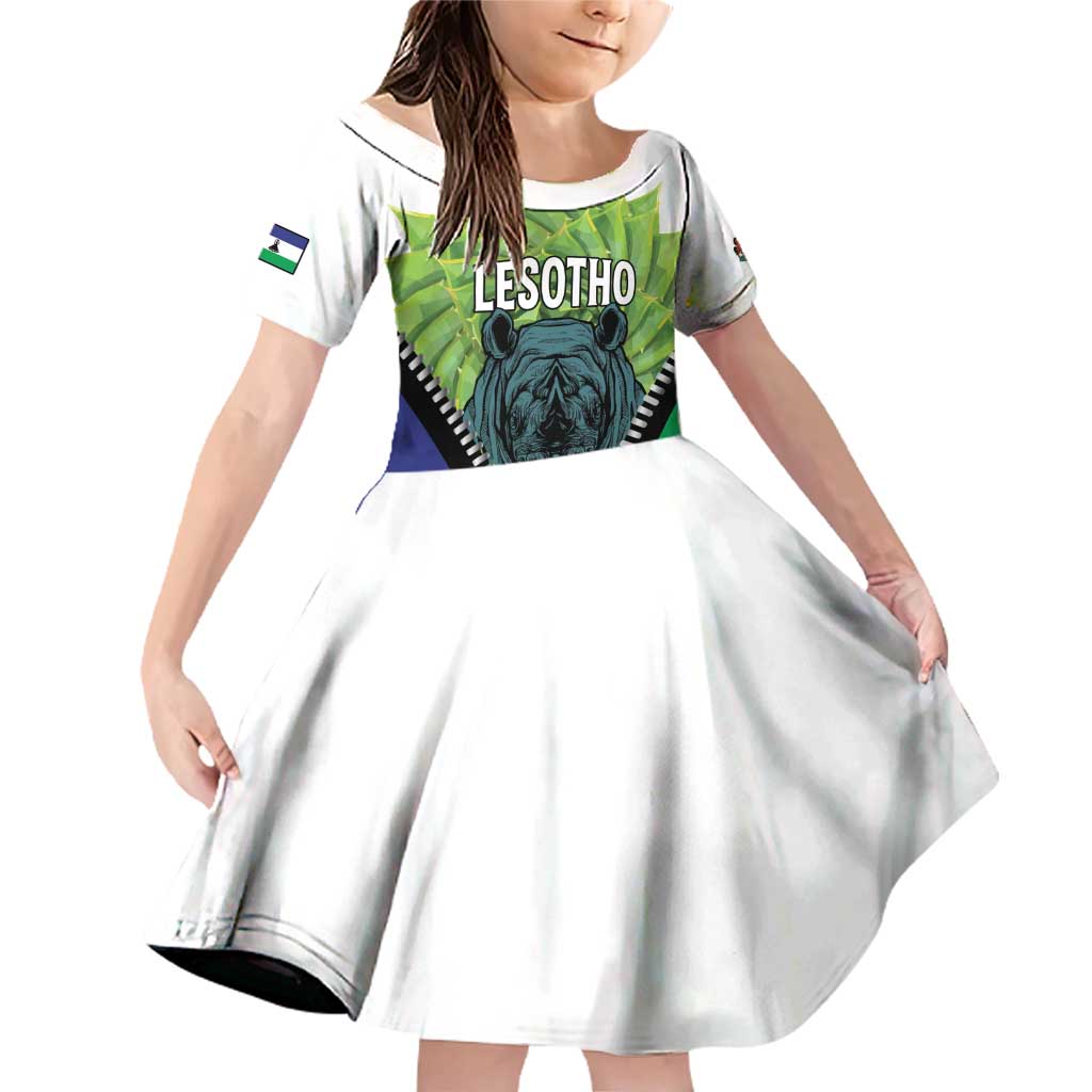 Personalised Lesotho Black Rhinoceros Family Matching Off Shoulder Short Dress and Hawaiian Shirt With Aloe Polyphylla