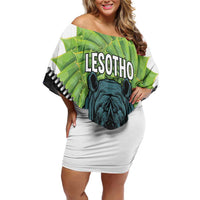Personalised Lesotho Black Rhinoceros Family Matching Off Shoulder Short Dress and Hawaiian Shirt With Aloe Polyphylla