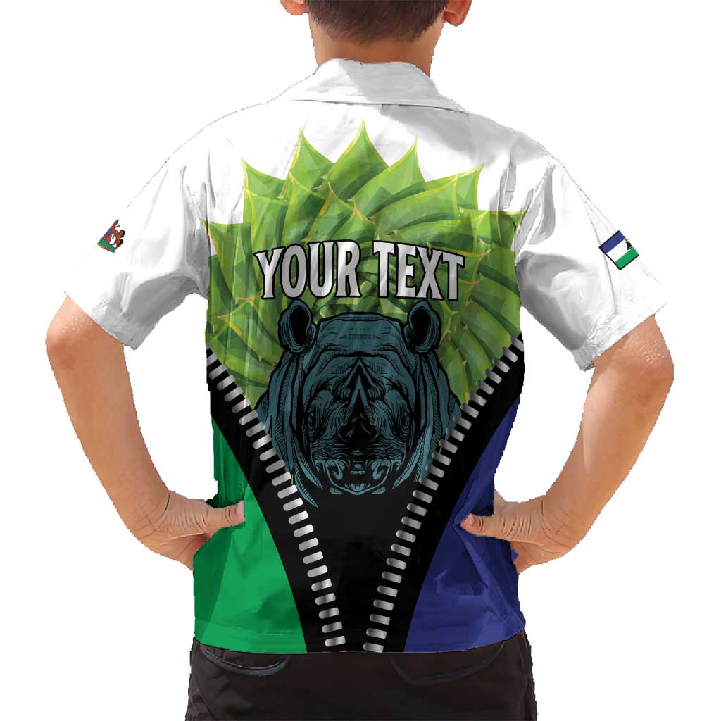 Personalised Lesotho Black Rhinoceros Family Matching Puletasi and Hawaiian Shirt With Aloe Polyphylla