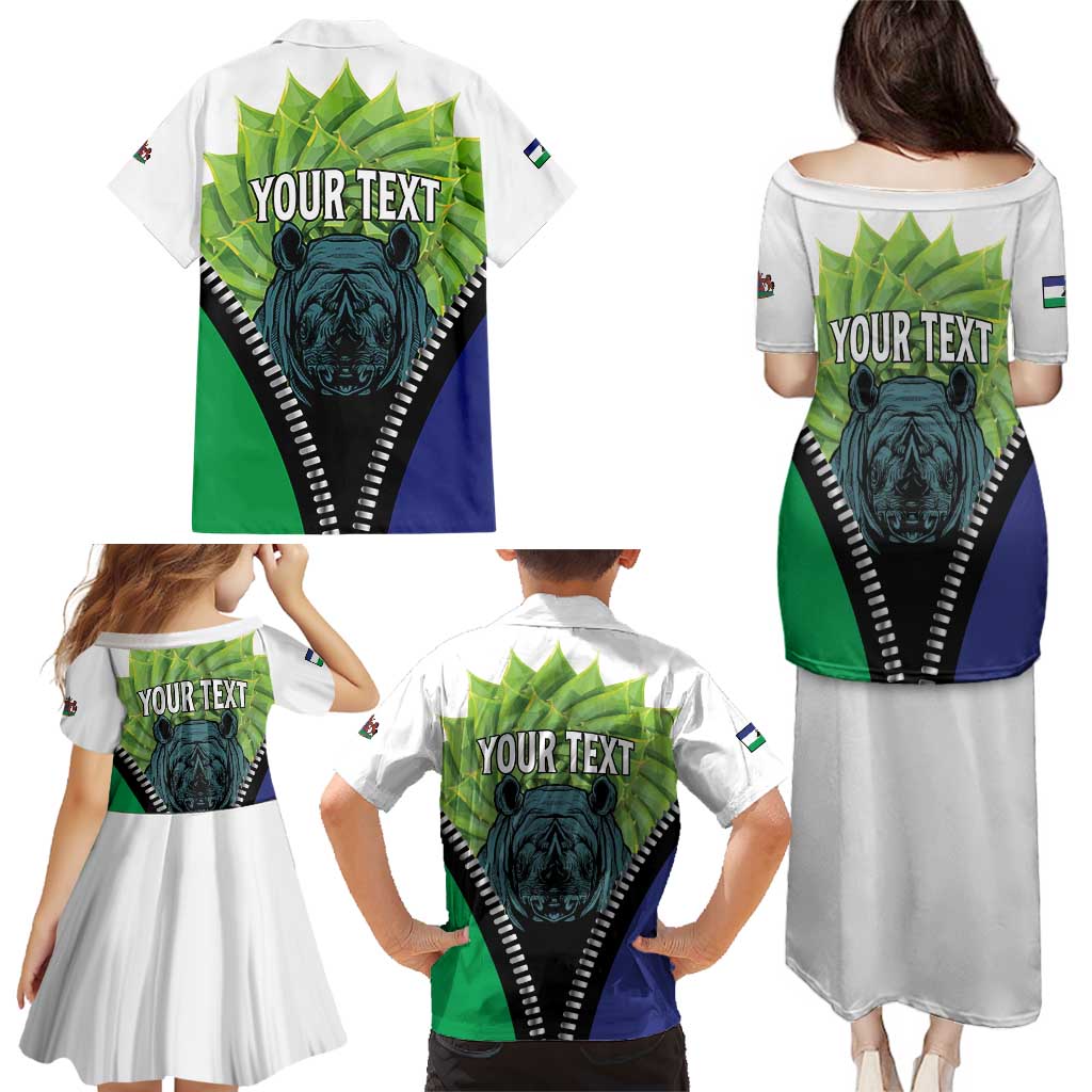 Personalised Lesotho Black Rhinoceros Family Matching Puletasi and Hawaiian Shirt With Aloe Polyphylla