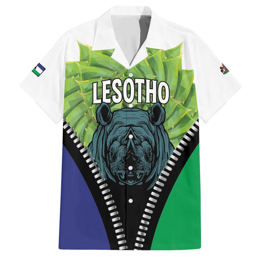 Personalised Lesotho Black Rhinoceros Family Matching Short Sleeve Bodycon Dress and Hawaiian Shirt With Aloe Polyphylla