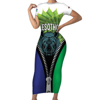 Personalised Lesotho Black Rhinoceros Family Matching Short Sleeve Bodycon Dress and Hawaiian Shirt With Aloe Polyphylla