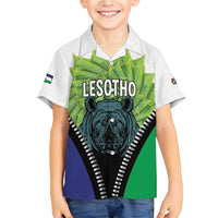Personalised Lesotho Black Rhinoceros Family Matching Short Sleeve Bodycon Dress and Hawaiian Shirt With Aloe Polyphylla
