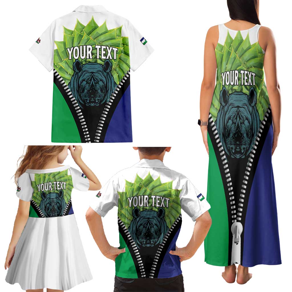 Personalised Lesotho Black Rhinoceros Family Matching Tank Maxi Dress and Hawaiian Shirt With Aloe Polyphylla