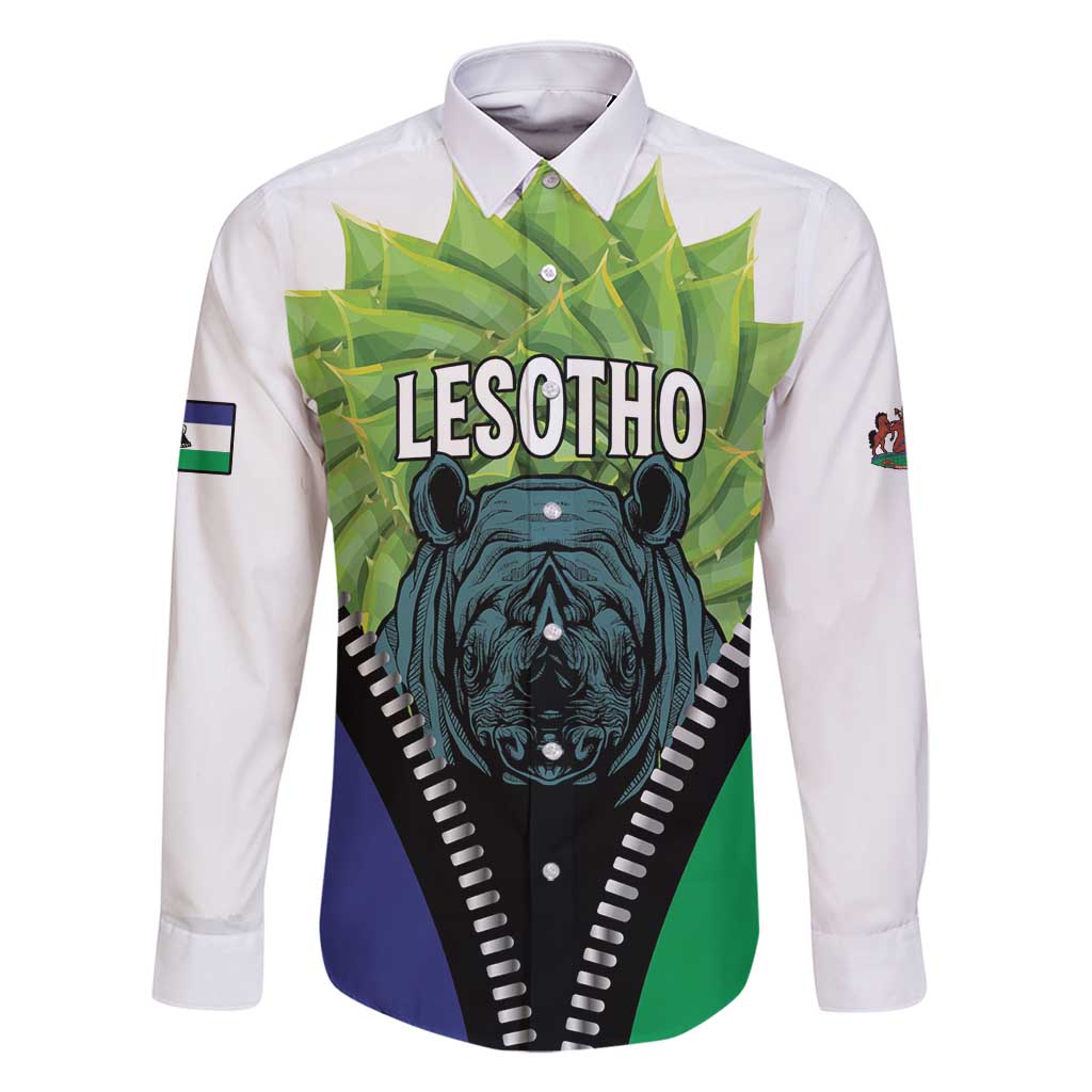 Personalised Lesotho Black Rhinoceros Family Matching Tank Maxi Dress and Hawaiian Shirt With Aloe Polyphylla