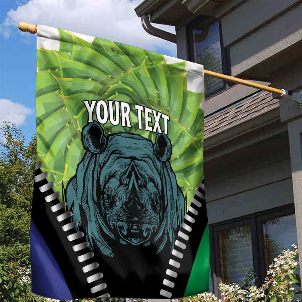 Personalised Lesotho Black Rhinoceros Garden Flag With Aloe Polyphylla