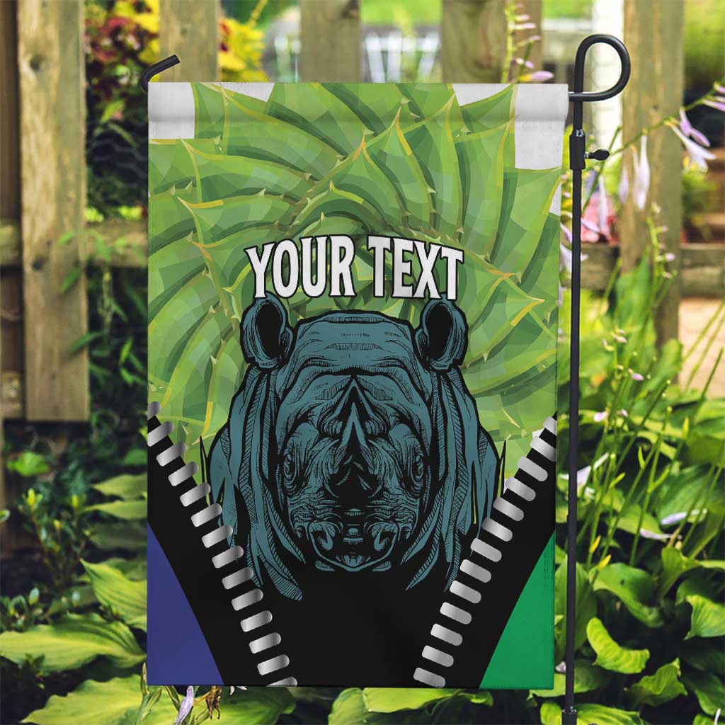 Personalised Lesotho Black Rhinoceros Garden Flag With Aloe Polyphylla