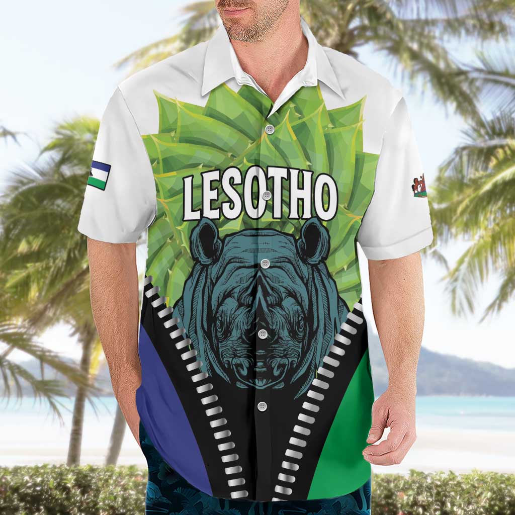 Personalised Lesotho Black Rhinoceros Hawaiian Shirt With Aloe Polyphylla