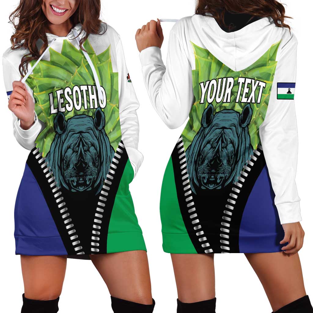 Personalised Lesotho Black Rhinoceros Hoodie Dress With Aloe Polyphylla