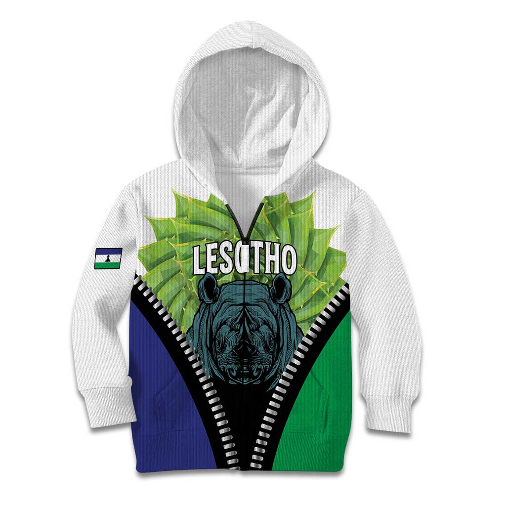 Personalised Lesotho Black Rhinoceros Kid Hoodie With Aloe Polyphylla