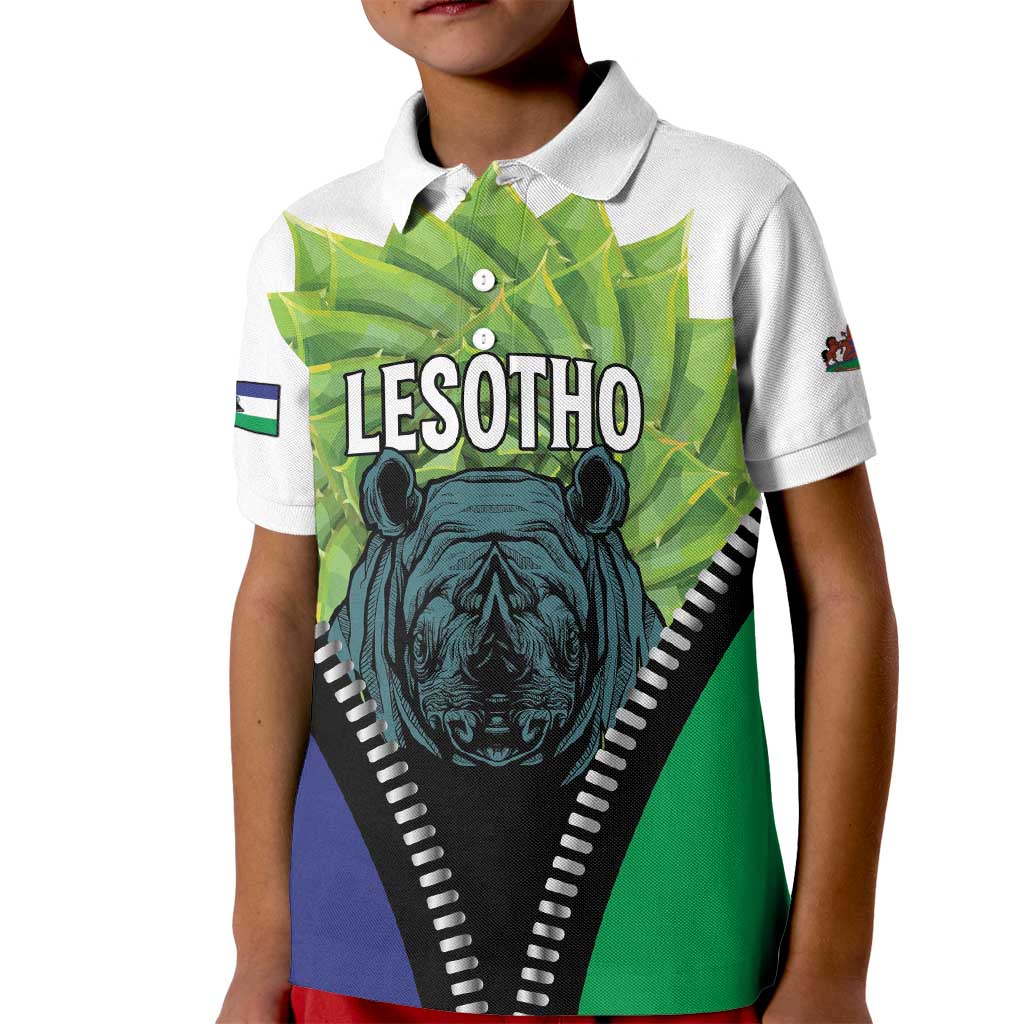 Personalised Lesotho Black Rhinoceros Kid Polo Shirt With Aloe Polyphylla