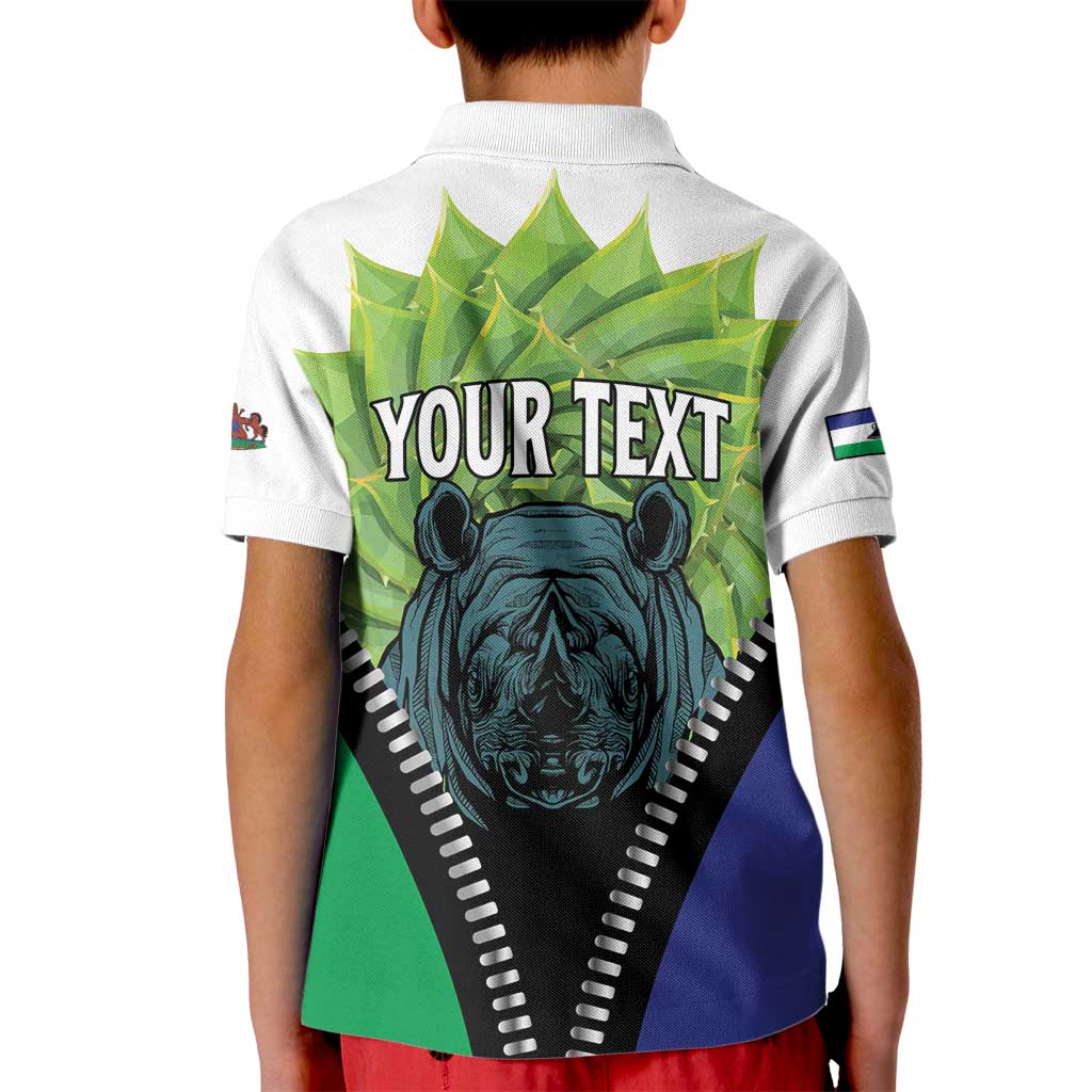 Personalised Lesotho Black Rhinoceros Kid Polo Shirt With Aloe Polyphylla