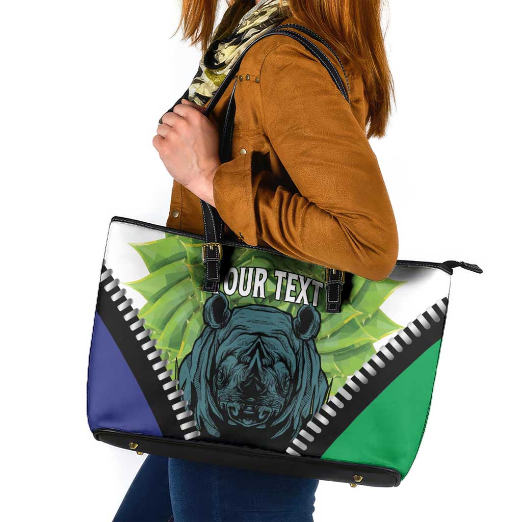 Personalised Lesotho Black Rhinoceros Leather Tote Bag With Aloe Polyphylla
