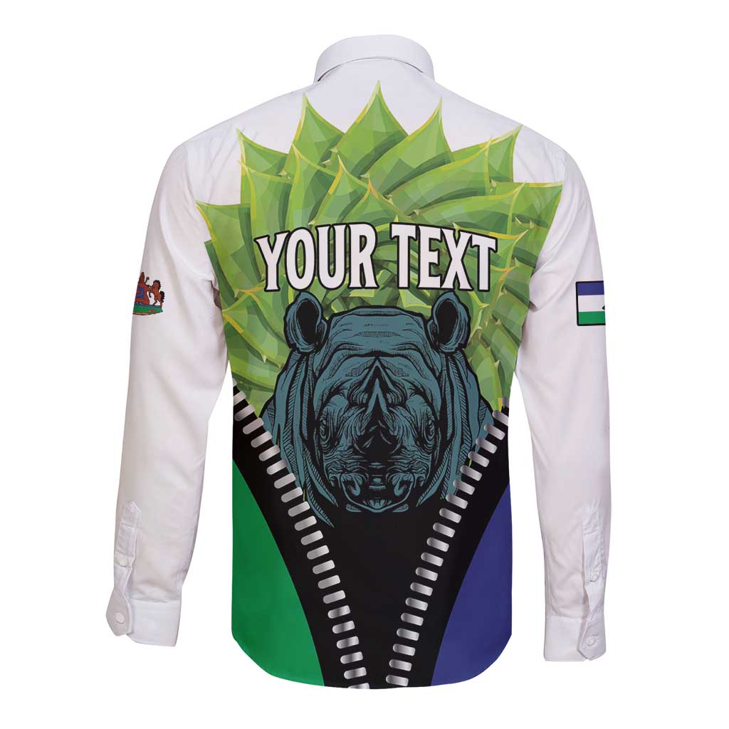 Personalised Lesotho Black Rhinoceros Long Sleeve Button Shirt With Aloe Polyphylla