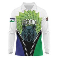 Personalised Lesotho Black Rhinoceros Long Sleeve Polo Shirt With Aloe Polyphylla