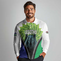 Personalised Lesotho Black Rhinoceros Long Sleeve Polo Shirt With Aloe Polyphylla