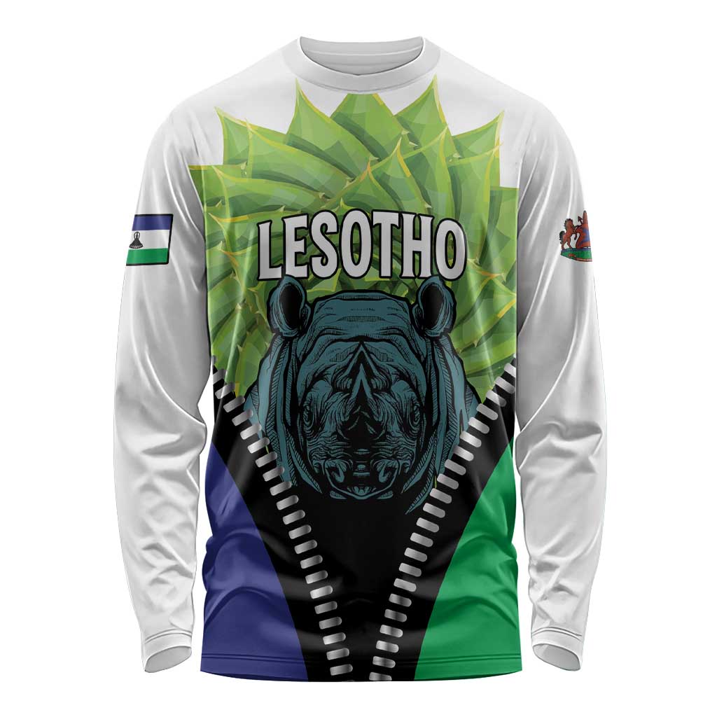 Personalised Lesotho Black Rhinoceros Long Sleeve Shirt With Aloe Polyphylla