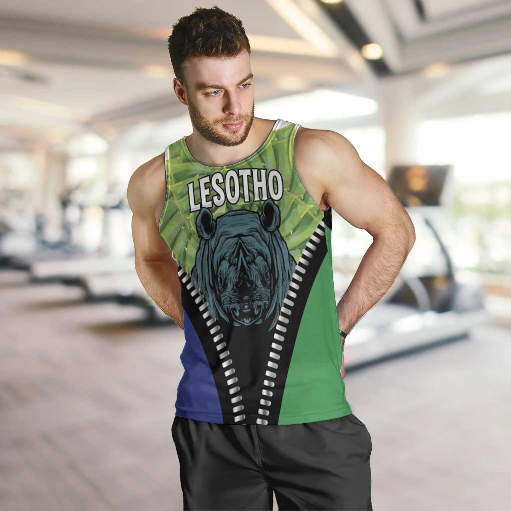 Personalised Lesotho Black Rhinoceros Men Tank Top With Aloe Polyphylla