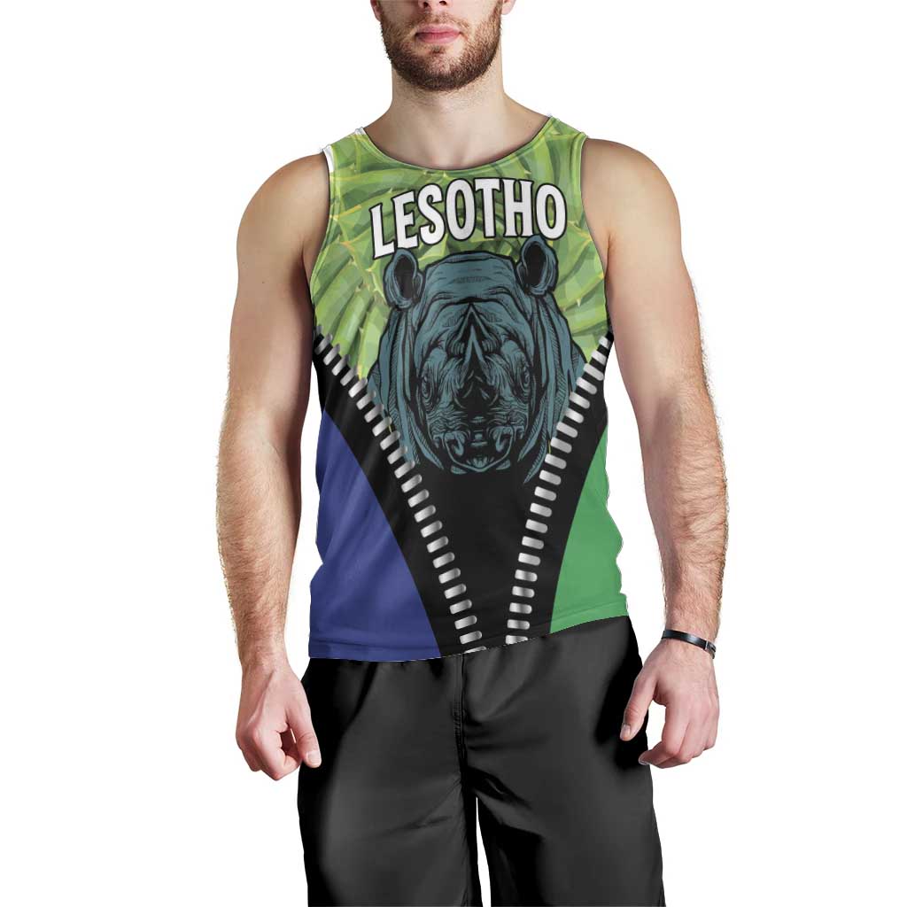 Personalised Lesotho Black Rhinoceros Men Tank Top With Aloe Polyphylla