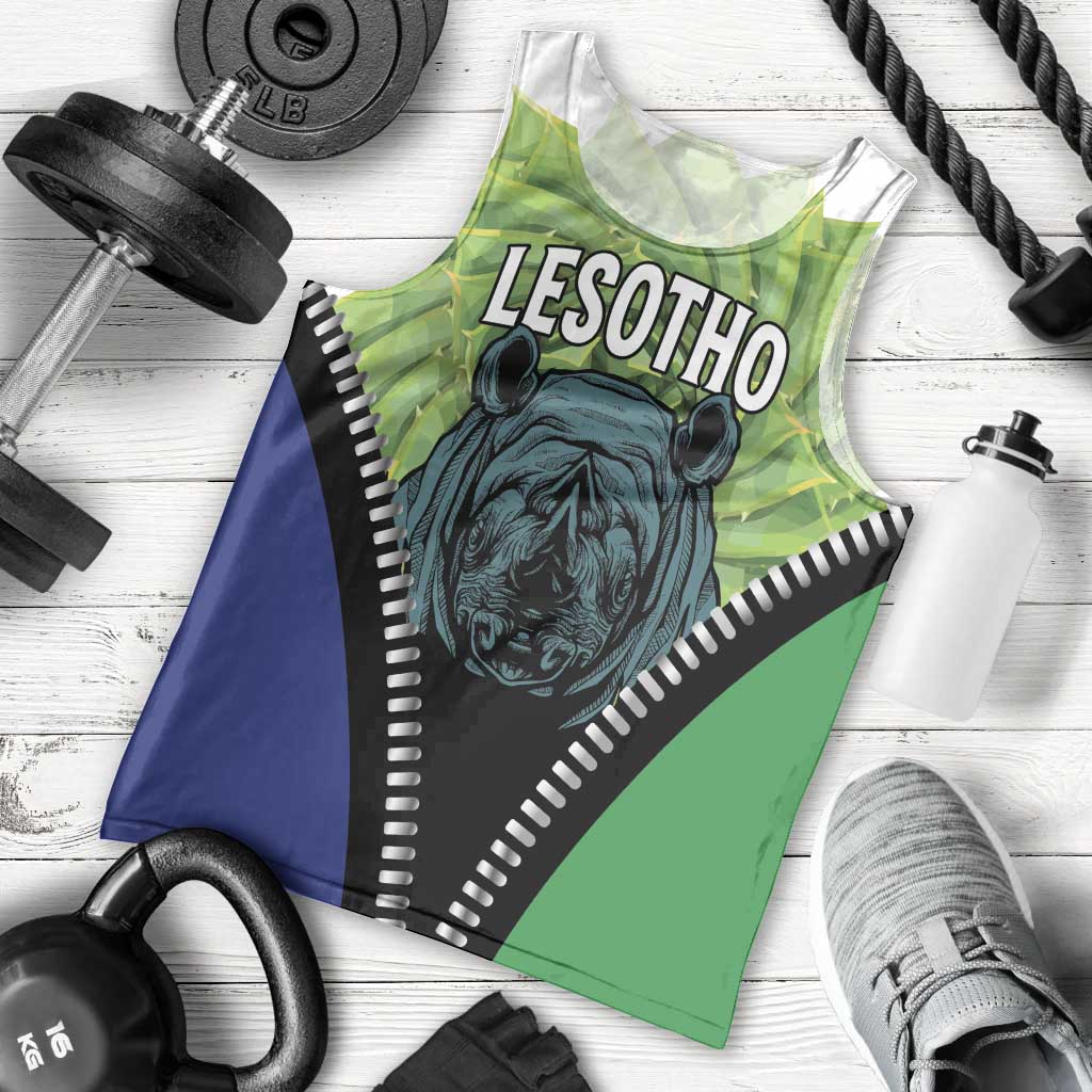 Personalised Lesotho Black Rhinoceros Men Tank Top With Aloe Polyphylla