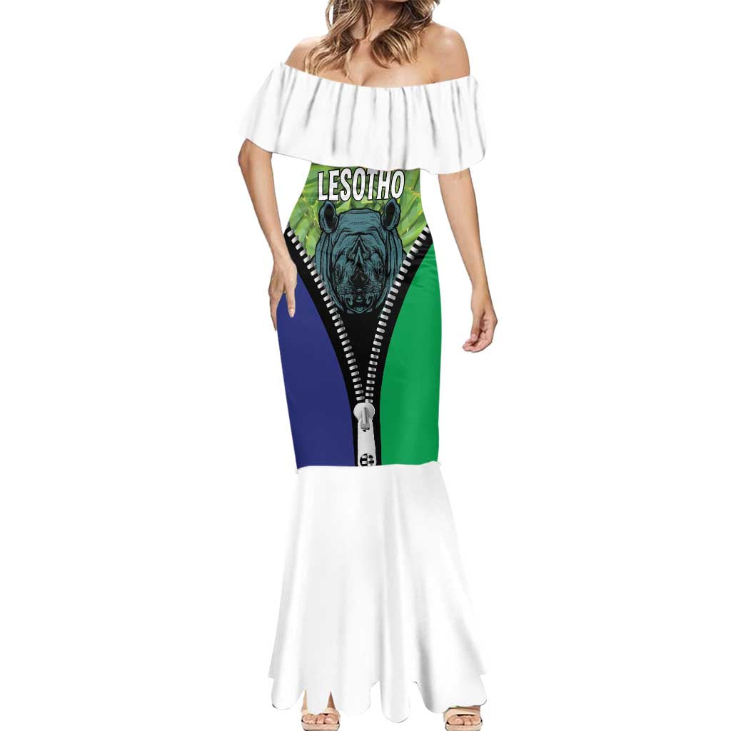 Personalised Lesotho Black Rhinoceros Mermaid Dress With Aloe Polyphylla