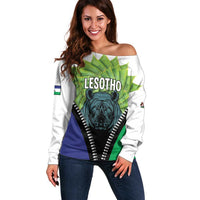 Personalised Lesotho Black Rhinoceros Off Shoulder Sweater With Aloe Polyphylla