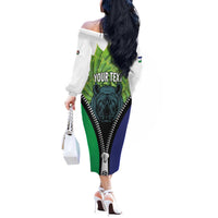 Personalised Lesotho Black Rhinoceros Off The Shoulder Long Sleeve Dress With Aloe Polyphylla