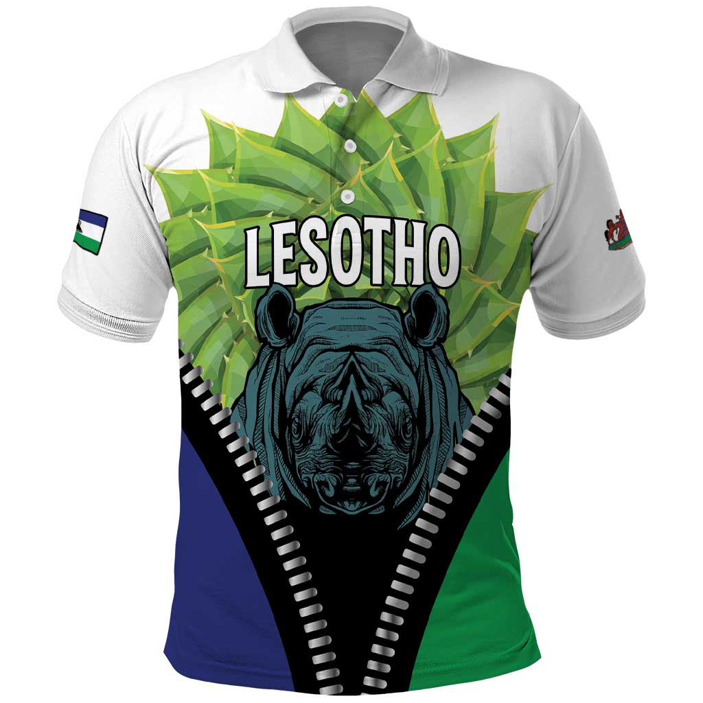 Personalised Lesotho Black Rhinoceros Polo Shirt With Aloe Polyphylla