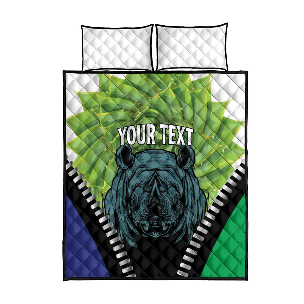 Personalised Lesotho Black Rhinoceros Quilt Bed Set With Aloe Polyphylla