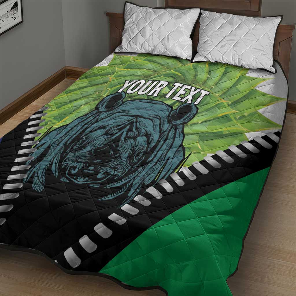 Personalised Lesotho Black Rhinoceros Quilt Bed Set With Aloe Polyphylla