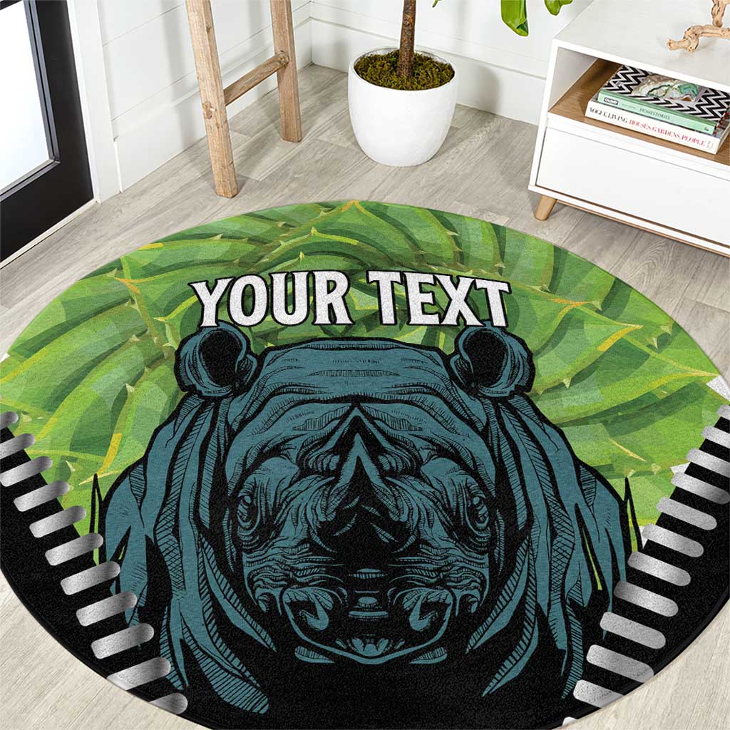 Personalised Lesotho Black Rhinoceros Round Carpet With Aloe Polyphylla