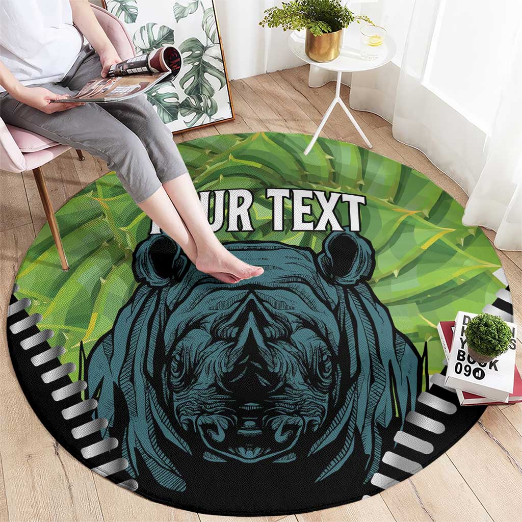 Personalised Lesotho Black Rhinoceros Round Carpet With Aloe Polyphylla