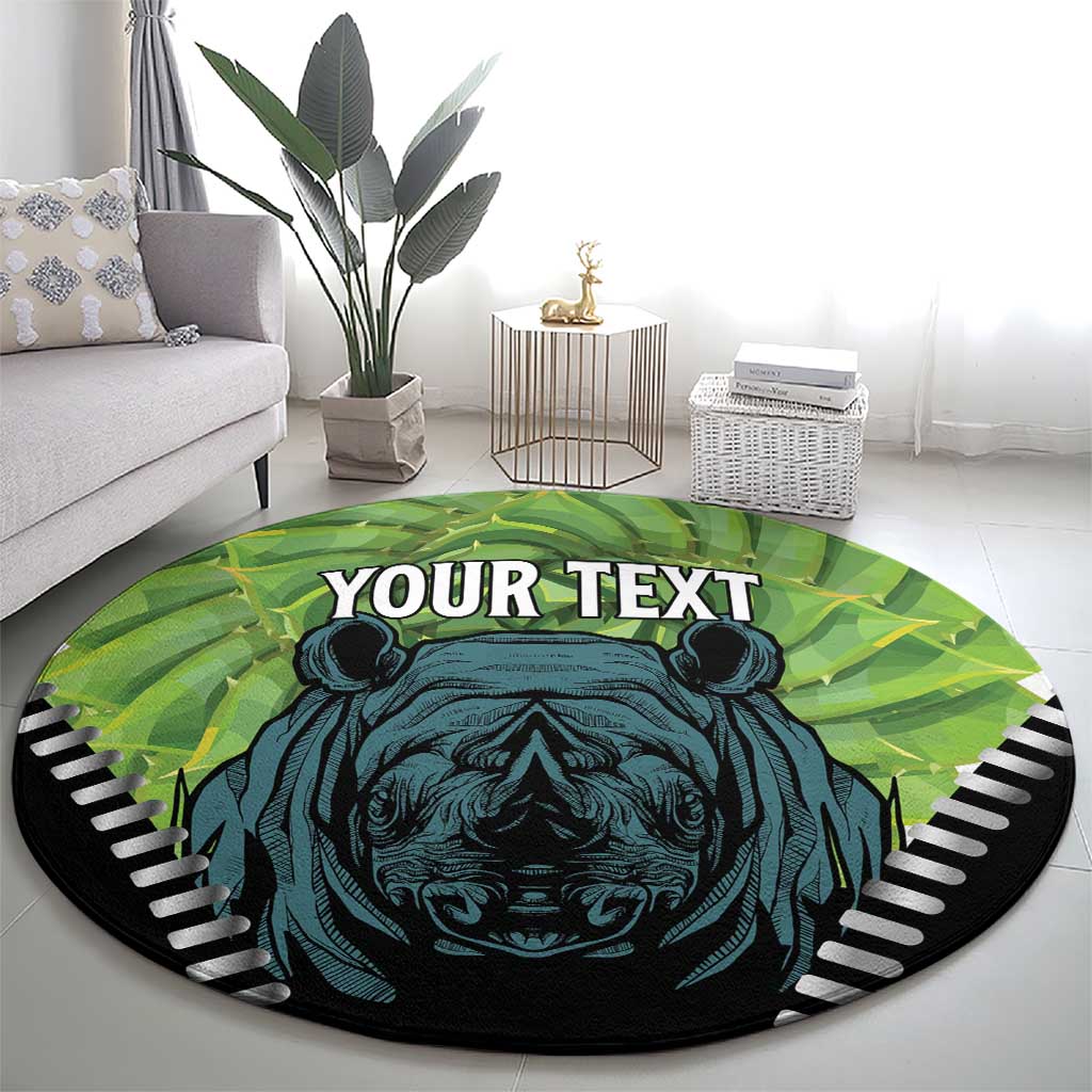 Personalised Lesotho Black Rhinoceros Round Carpet With Aloe Polyphylla