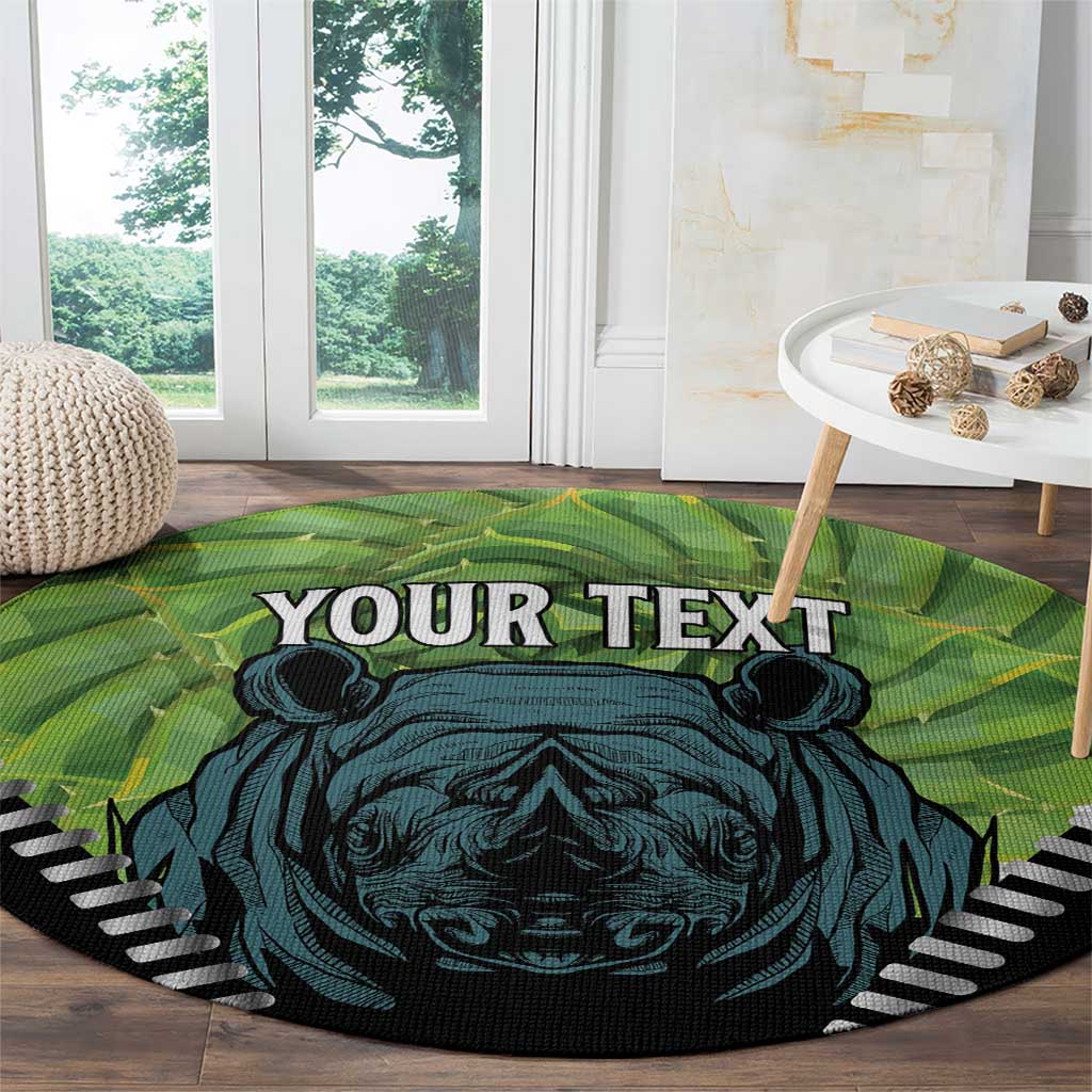 Personalised Lesotho Black Rhinoceros Round Carpet With Aloe Polyphylla