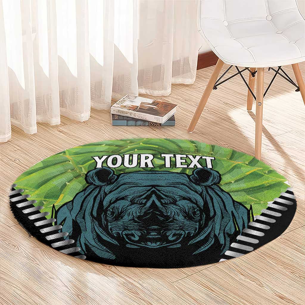 Personalised Lesotho Black Rhinoceros Round Carpet With Aloe Polyphylla