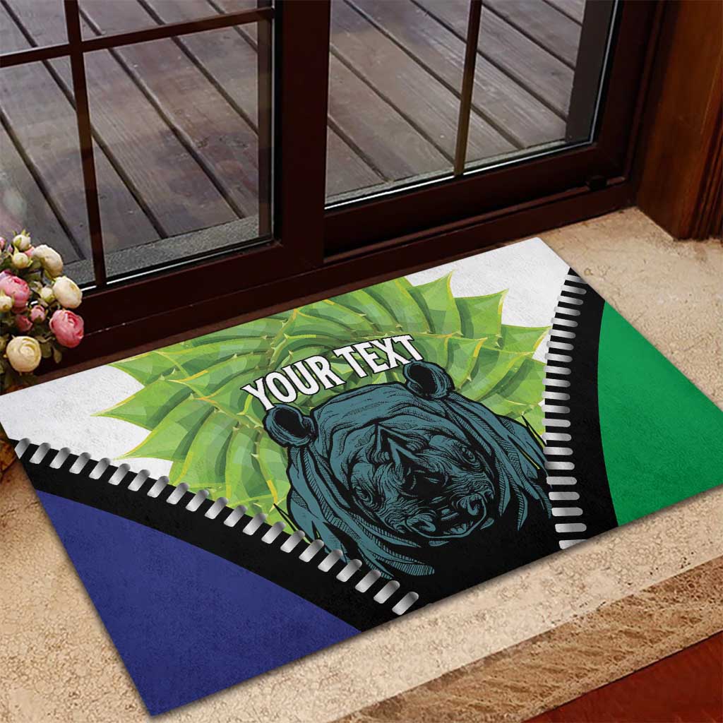 Personalised Lesotho Black Rhinoceros Rubber Doormat With Aloe Polyphylla