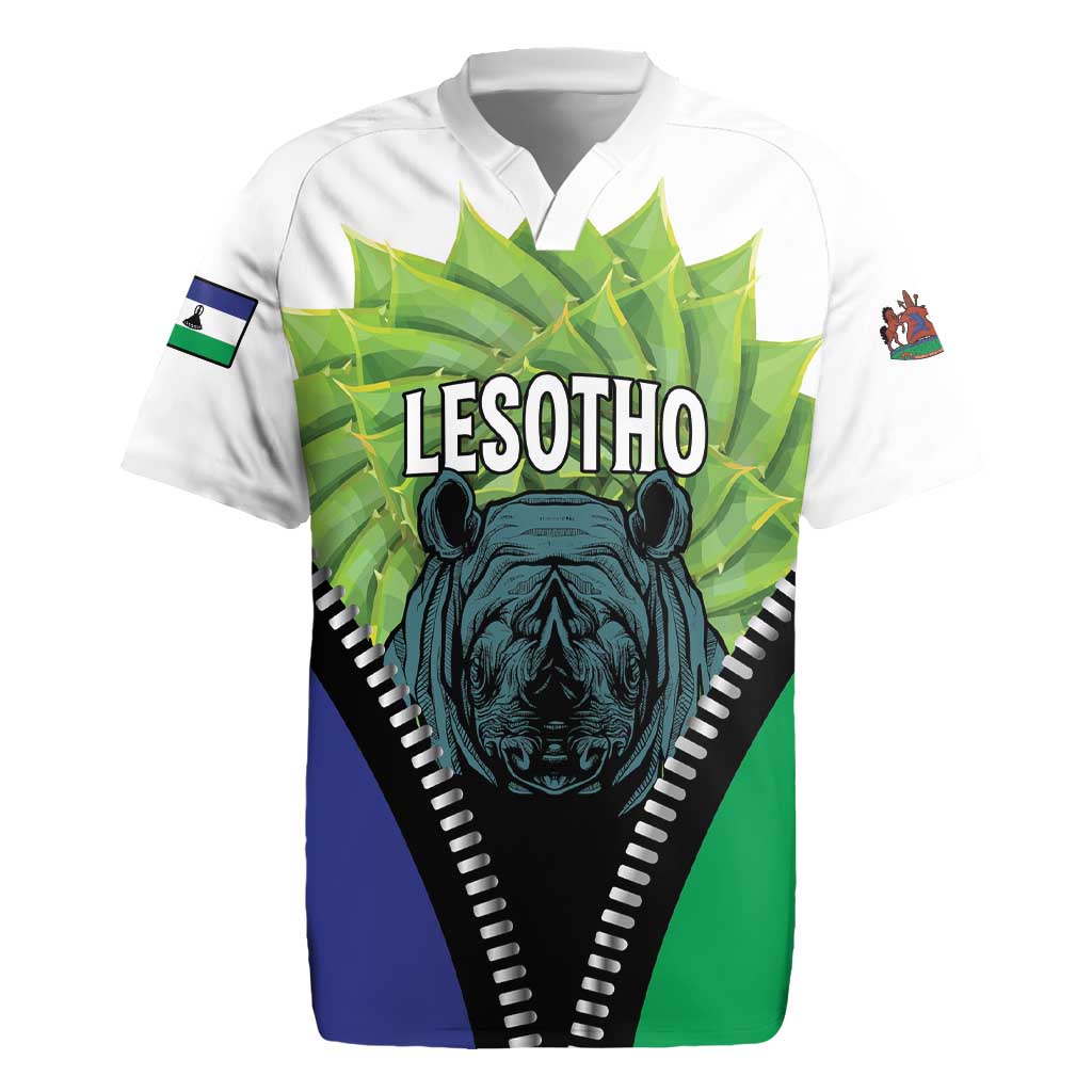 Personalised Lesotho Black Rhinoceros Rugby Jersey With Aloe Polyphylla