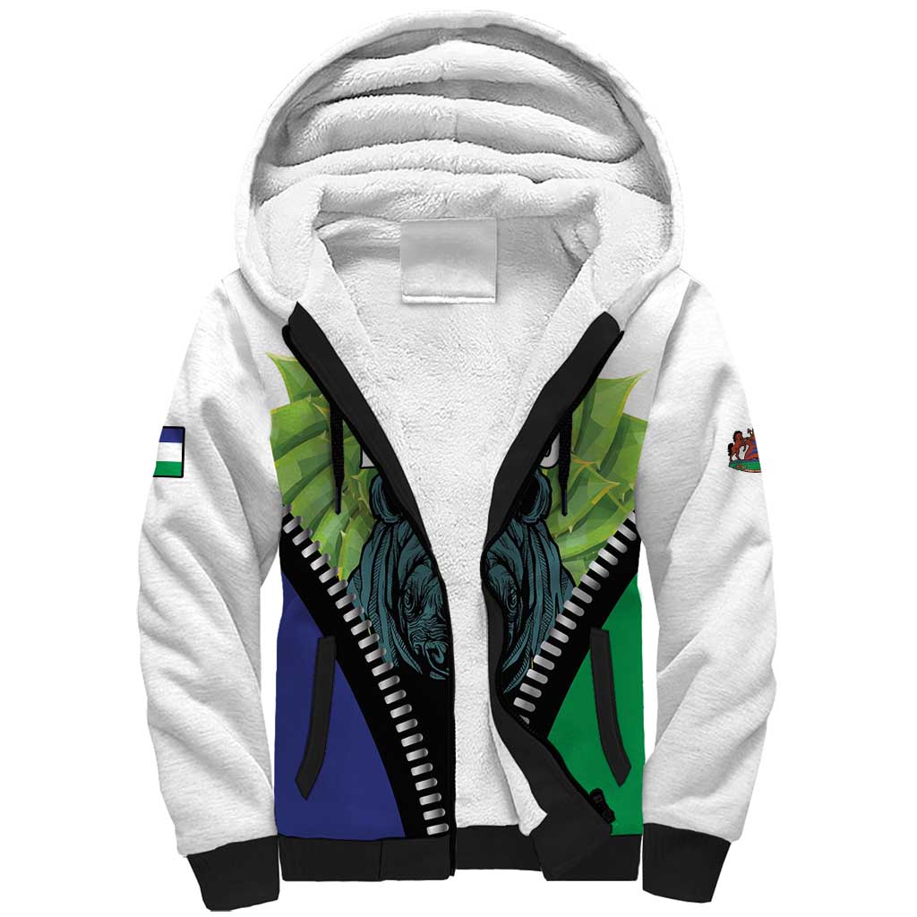 Personalised Lesotho Black Rhinoceros Sherpa Hoodie With Aloe Polyphylla