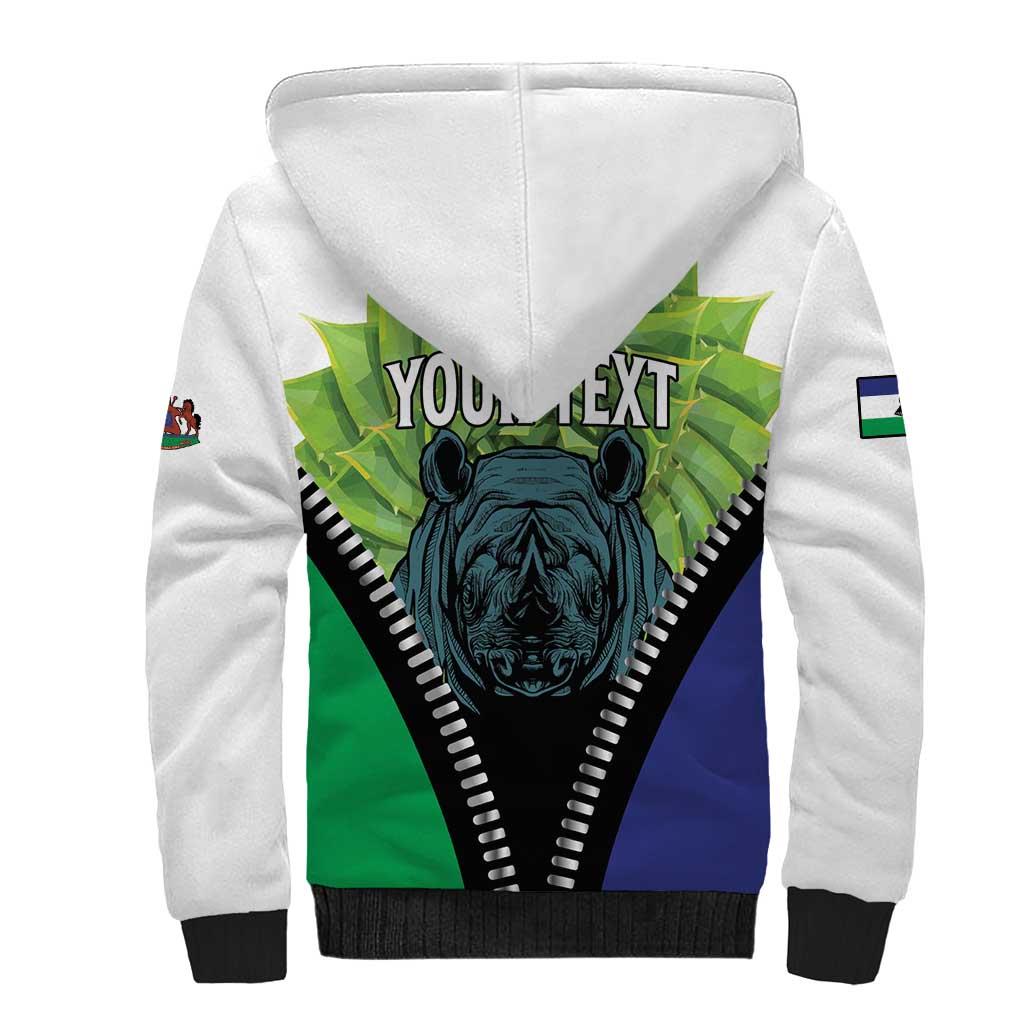 Personalised Lesotho Black Rhinoceros Sherpa Hoodie With Aloe Polyphylla